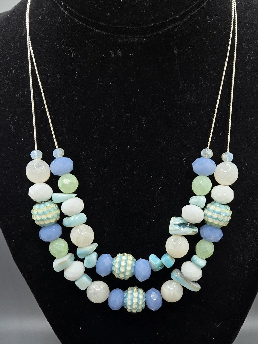 Double-Strand Pastel Bead Necklace Acrylic Shell & Faceted Glass Crystals